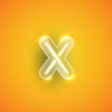 Plastik kutulu gerçekçi neon X karakteri, illu vektörü