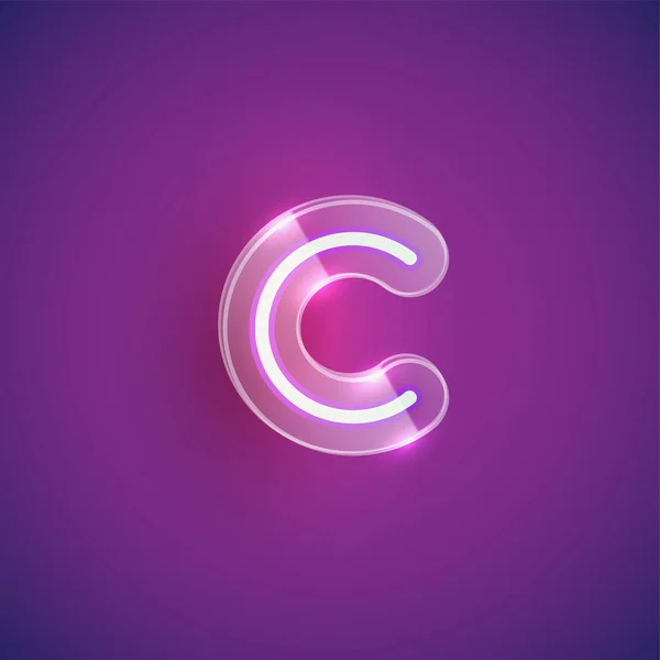 Plastik kutulu gerçekçi neon C karakteri, illu vektörü — Stok Vektör