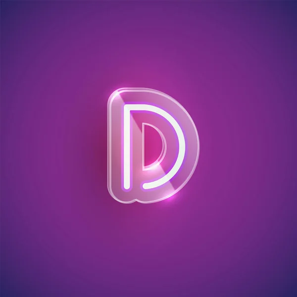 Realistisk neon D-karaktär med plastfodral runt, vektor illu — Stock vektor