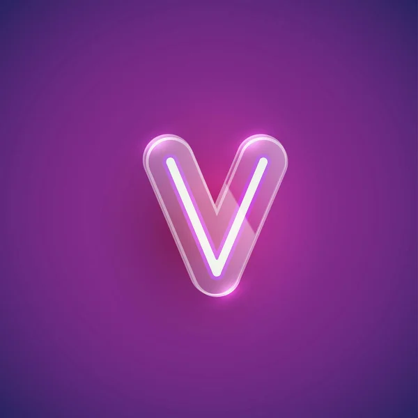 Plastik kutulu gerçekçi neon V karakteri, illu vektörü — Stok Vektör