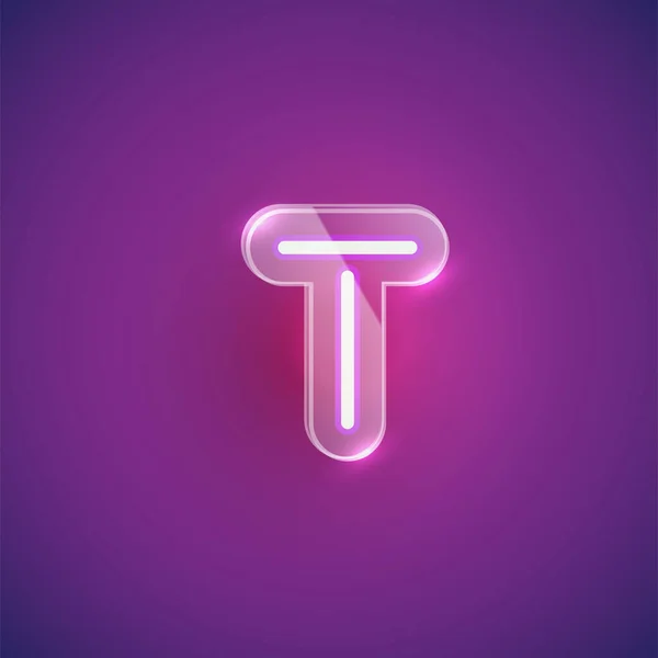 Plastik kaplı gerçekçi neon T karakteri, illu vektörü. — Stok Vektör