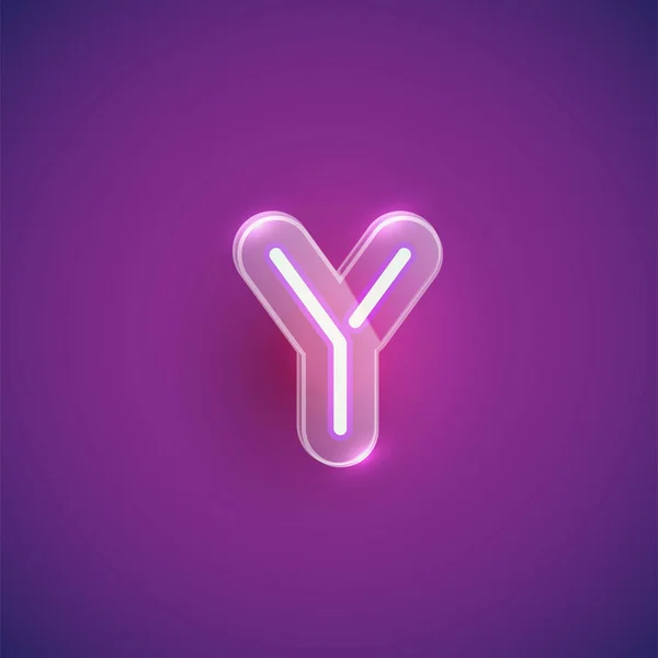 Realistic neon Y character with plastic case around, vector illu — Stock Vector