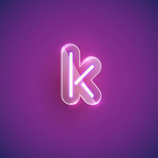 Carattere realistico al neon K con custodia in plastica intorno, illu vettoriale — Vettoriale Stock