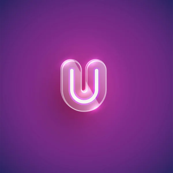 Realistic neon U character with plastic case around, vector illu — Stock Vector