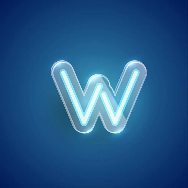 Caractère néon W réaliste avec boîtier en plastique autour, vecteur illu — Image vectorielle