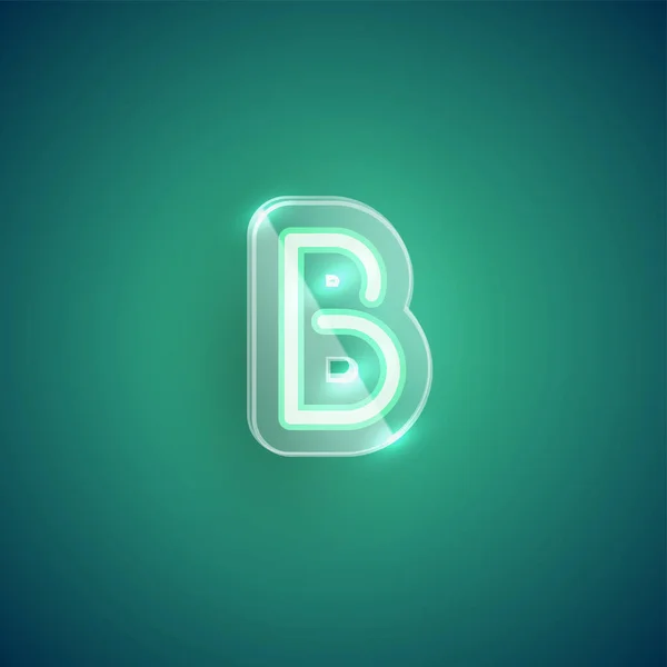 Caractère néon B réaliste avec boîtier en plastique autour, vecteur illu — Image vectorielle
