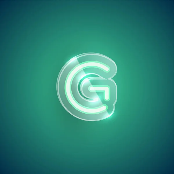 Carattere realistico al neon G con custodia in plastica intorno, illu vettoriale — Vettoriale Stock