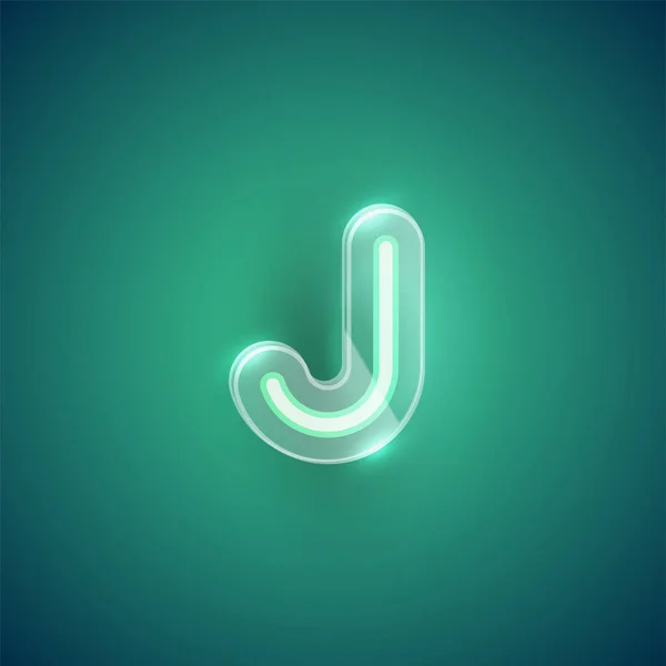 Ρεαλιστικός χαρακτήρας νέον J με πλαστική θήκη γύρω, διάνυσμα illu — Διανυσματικό Αρχείο