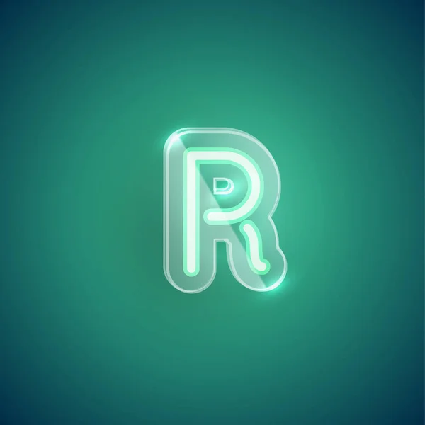 Reális neon R karakter műanyag tok körül, vektor illu — Stock Vector