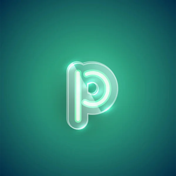 Caractère néon P réaliste avec boîtier en plastique autour, vecteur illu — Image vectorielle