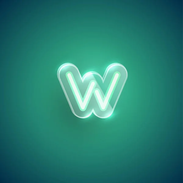 Realista neon W karakter műanyag tok körül, vektor illu — Stock Vector