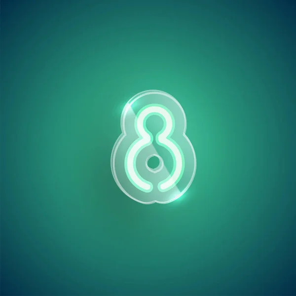 Realistische neon '8' karakter met plastic kast rond, vector il — Stockvector