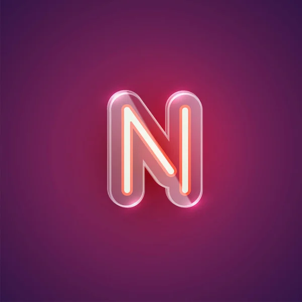 Ρεαλιστικός χαρακτήρας νέον N με πλαστική θήκη γύρω, διάνυσμα illu — Διανυσματικό Αρχείο