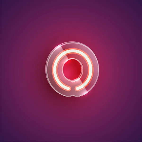 Realistische neon O karakter met plastic kast rond, vector illu — Stockvector