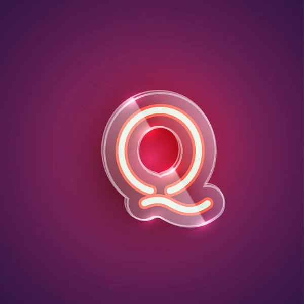 Realistic neon Q character with plastic case around, vector illu — Stock Vector