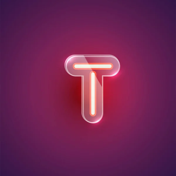 Caráter T neon realista com caixa de plástico ao redor, illu vetor — Vetor de Stock