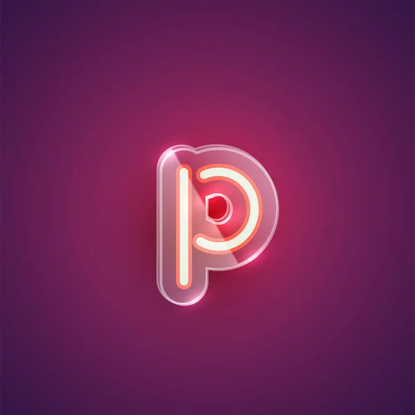 Realista neon P karakter műanyag tok körül, vektor illu — Stock Vector