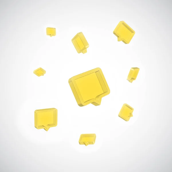 Burbujas amarillas de habla 3D de alto detalle, ilustración vectorial — Vector de stock
