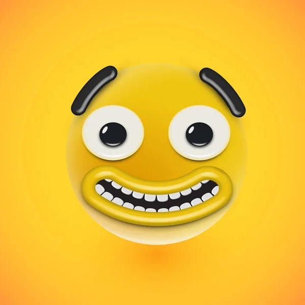 Žlutá vysoce detailní emotikonová tvář, vektorová ilustrace — Stockový vektor
