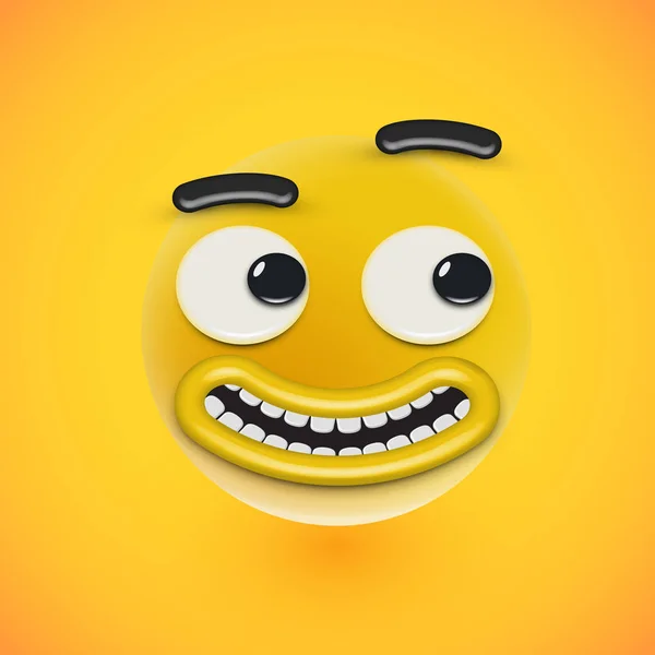 Žlutá vysoce detailní emotikonová tvář, vektorová ilustrace — Stockový vektor