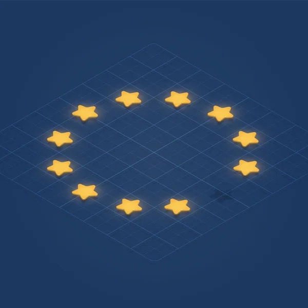 European Union Brexit Flag Stars Grid Isometric Vector Illustration — Stock Vector