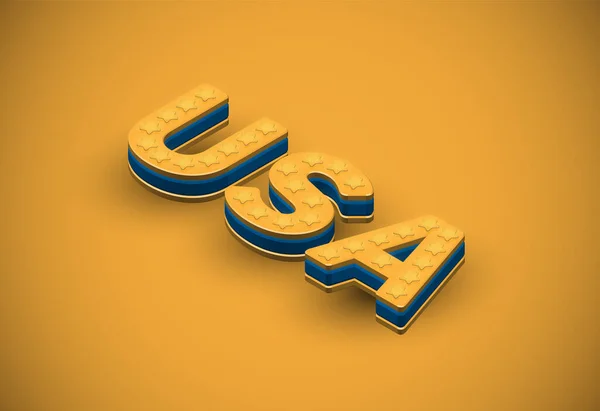 Usa Goud Blauw Isometrische Lettertype Een Gouden Achtergrond Vector Illustratie — Stockvector