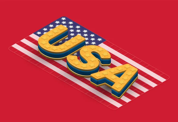 Usa Gouden Blauwe Lettertype Isometrische Usa Vlag Vectorillustratie — Stockvector