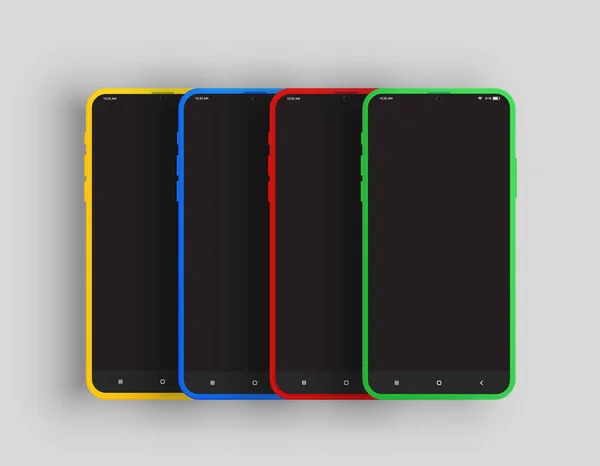 Smartphone Realistico Giallo Blu Rosso Verde Con Interfaccia Utente Illustrazione — Vettoriale Stock