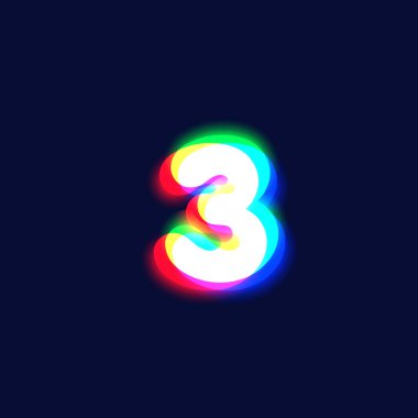 Yazı tipi, vektör illüstrasyonundan gerçekçi renkli sapma '3' karakteri