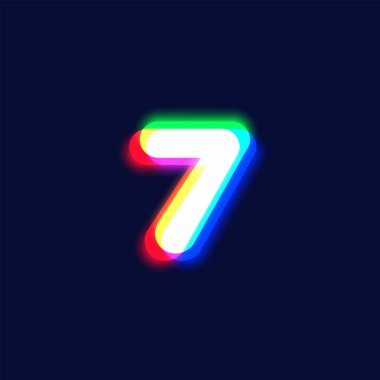 Gerçekçi bir yazı tipinden '7' kromatik sapma karakteri, vektör illüstrasyonu