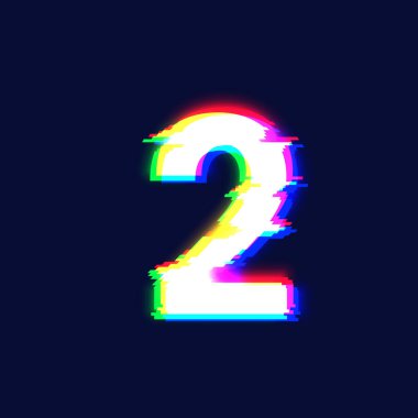 Gerçekçi arıza yazı tipi karakteri '2' vektör illüstrasyonu