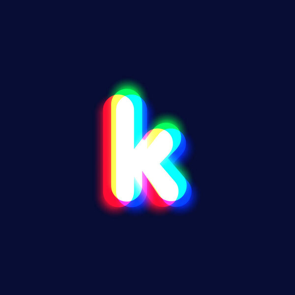 Реалистичный хроматический символ аберрации 'k' из набора шрифтов, векторная иллюстрация
