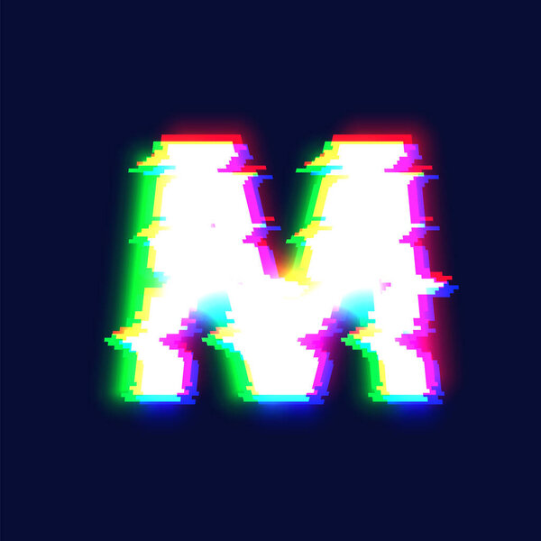 Realistic glitch font character 'M', vector illustration