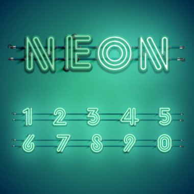 Gerçekçi, gölgeli, parıltılı ve kablolu neon yazı tipi.