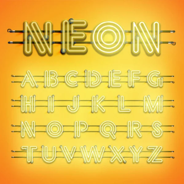 Realistisch Gestreepte Neon Lettertype Met Schaduwen Gloed Draden — Stockvector