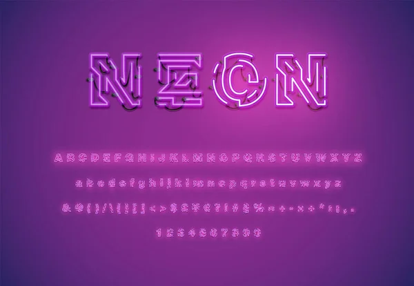 Realistisch Gestreepte Neon Lettertype Met Schaduwen Gloed Draden Rechtenvrije Stockvectors