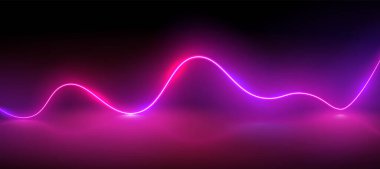 Yansımalı, vektör illüstrasyonlu gerçekçi neon pembe ve mavi dalga