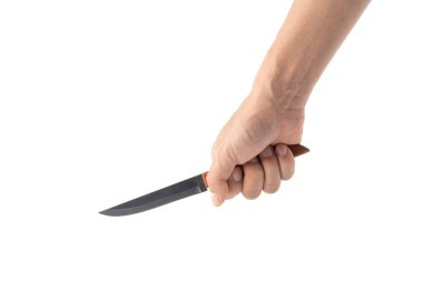 Beyaz arka plan kırpma yolu üzerinde el ele tutuşan bıçak