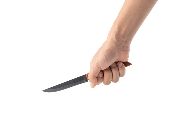 Beyaz arka plan kırpma yolu üzerinde el ele tutuşan bıçak