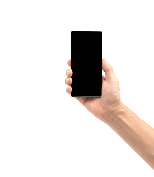 Beyaz arkaplan kırpma yolunda akıllı telefonu tutan