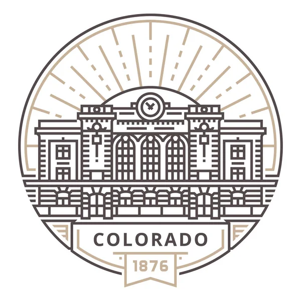 Linear Union Station Denver Colorado bir amblem şeklinde güneşin arka planına karşı