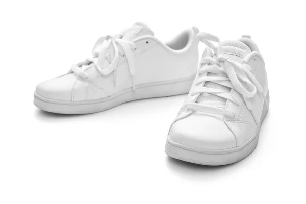 Hela Vita Sneakers Vit Bakgrund Inklusive Urklippsbana — Stockfoto