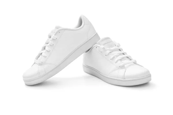 白色背景的全白色运动鞋 包括裁剪路径 — 图库照片