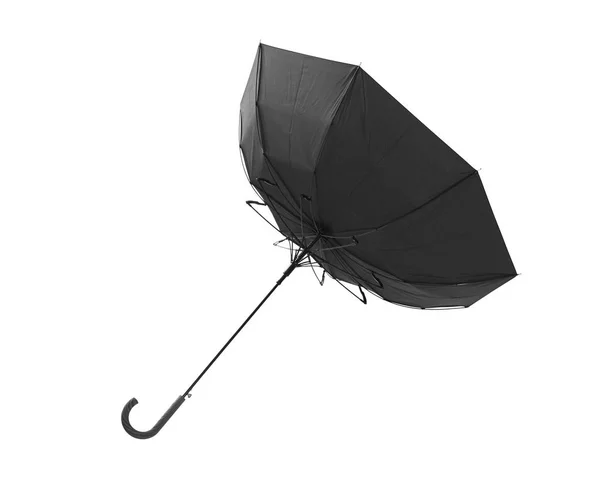 Jour Venteux Parapluie Classique Noir Envers Isolé Sur Fond Blanc — Photo