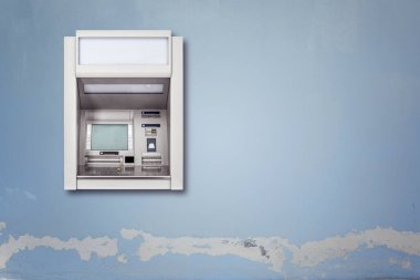 Eski mavi wal üzerindeki ATM