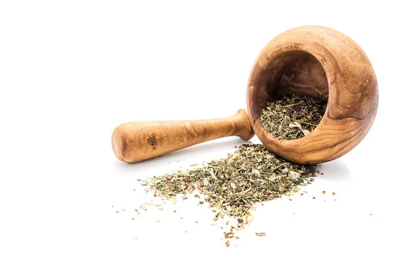 Herbal Tea Dry Herb Mortar Pestle White Background — Stock Photo, Image