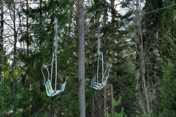 Empty Ski Lift Chairs Forest Snow — Stock Photo, Image