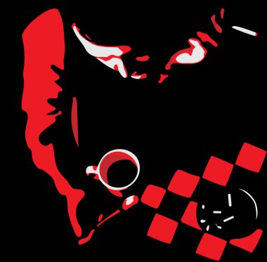 Bir adam vektör Illustration fincan kahve ve sigara ile. Değil gerçek kişi.