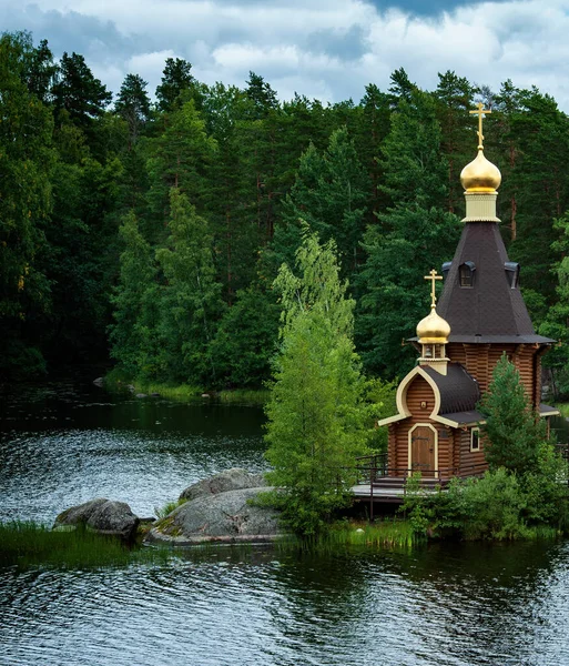 Wooden Ortodox Church Apostle Saint Andrew First Called Lake Island — Stock Photo, Image