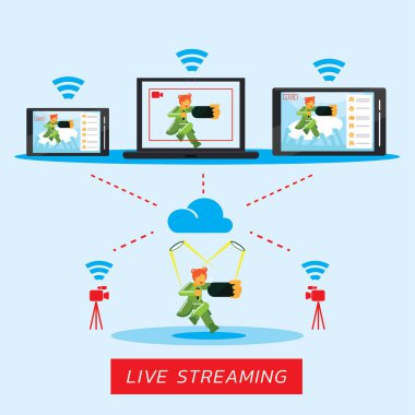 dizüstü bilgisayar, tablet ve hareket eden telefon vektör çizim elektronik cihazlar ile canlı akış konser